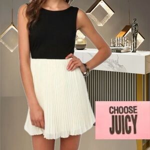 Y2K‎ Vintage JUICY COUTURE Black\Ivory Silk Accordion Pleated Mini Dress Sz 0